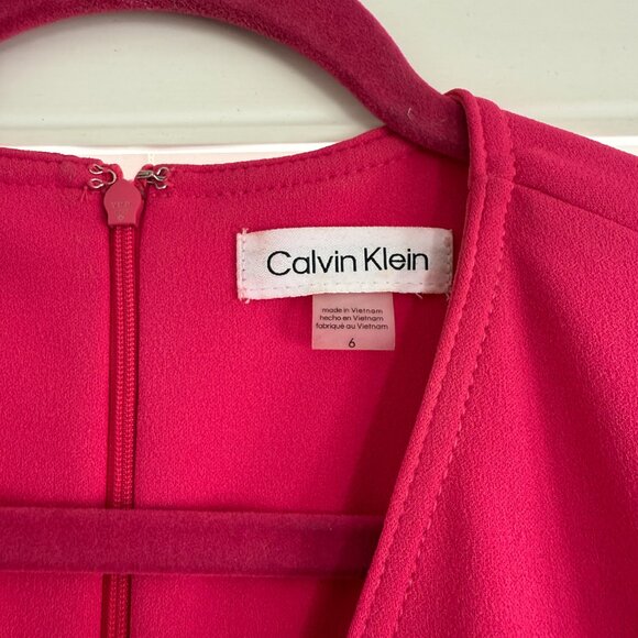EUC Calvin Klein Surplice Buckle A-line Midi Work Dress Hot Pink (Size: 6) - Picture 3 of 5